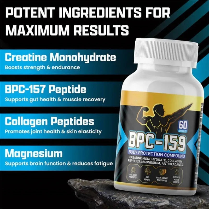 A single bottle of body energy support dietary supplement capsules on a plain background.