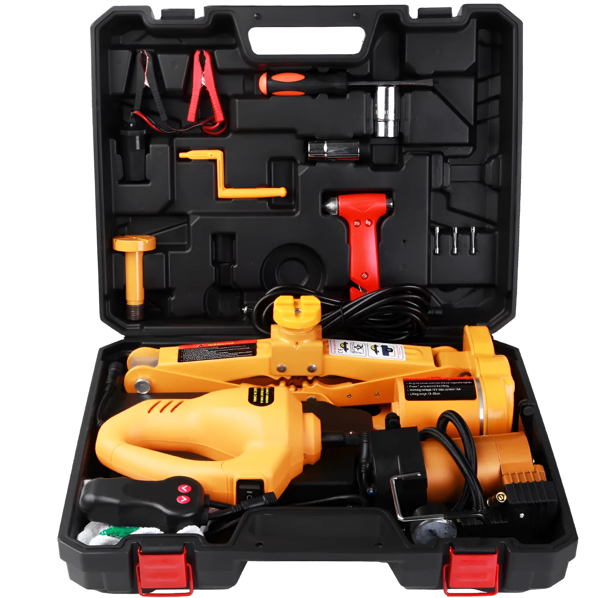 Yellow steel car electric jack set with 12V electric wrench for vehicle tyre changing