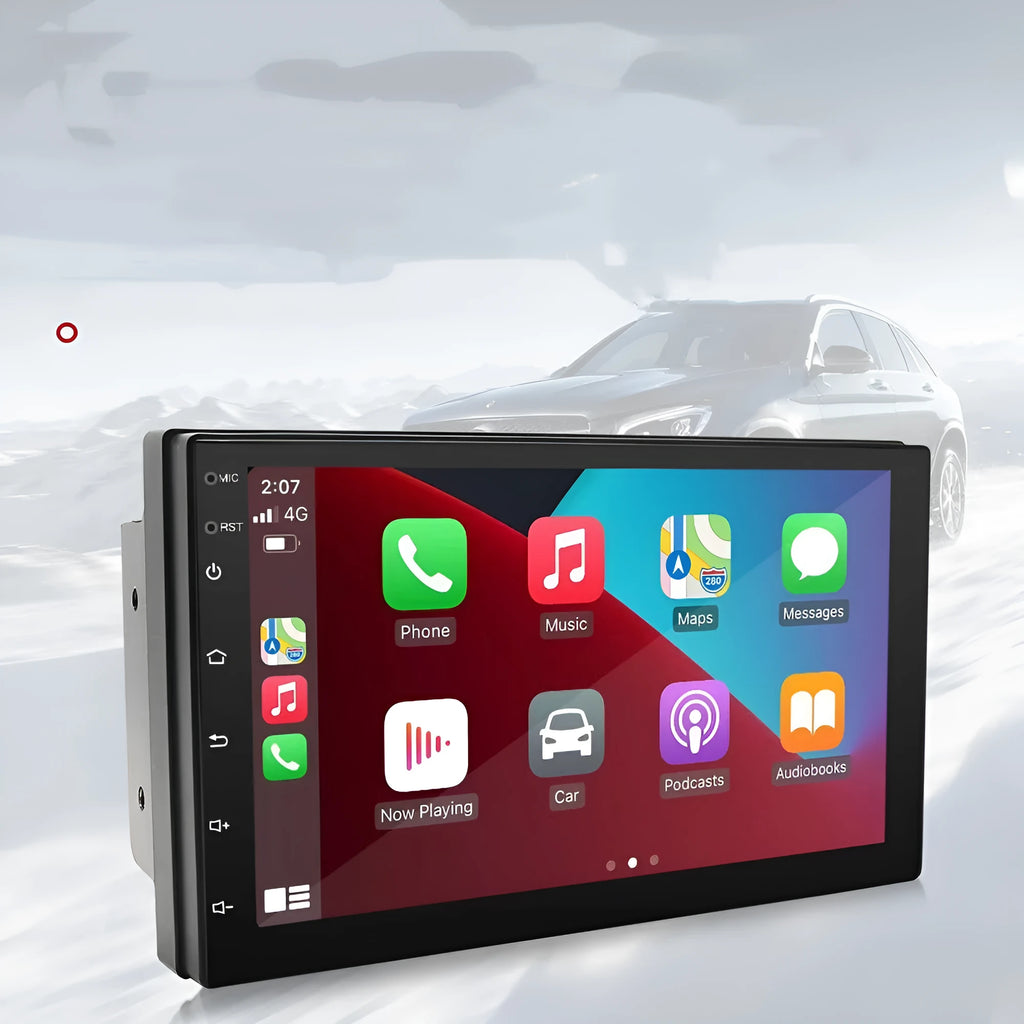 Black universal CarPlay MP5 player with 7-inch screen and GPS navigation for vehicles