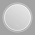 Round black aluminium alloy smart LED makeup mirror mounted on a wall with dimmable lighting.