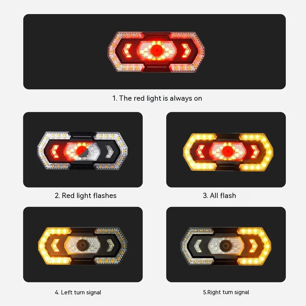 Black wireless remote control LED car taillight with USB charging port showing waterproof construction
