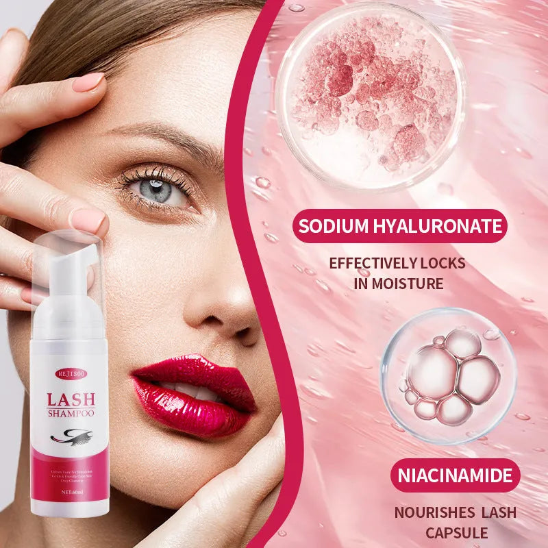 60ml lash shampoo mousse bottle for eyelash extension cleaning, 3.7cm diameter