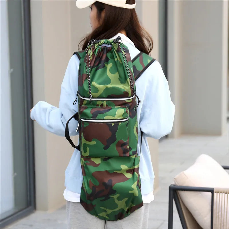 Waterproof nylon skateboard bag with 20-35L capacity in camouflage colour option
