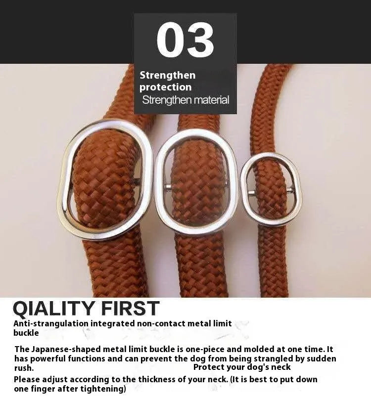 Brown nylon dog leash with P chain hand grip measuring 2.1 metres long