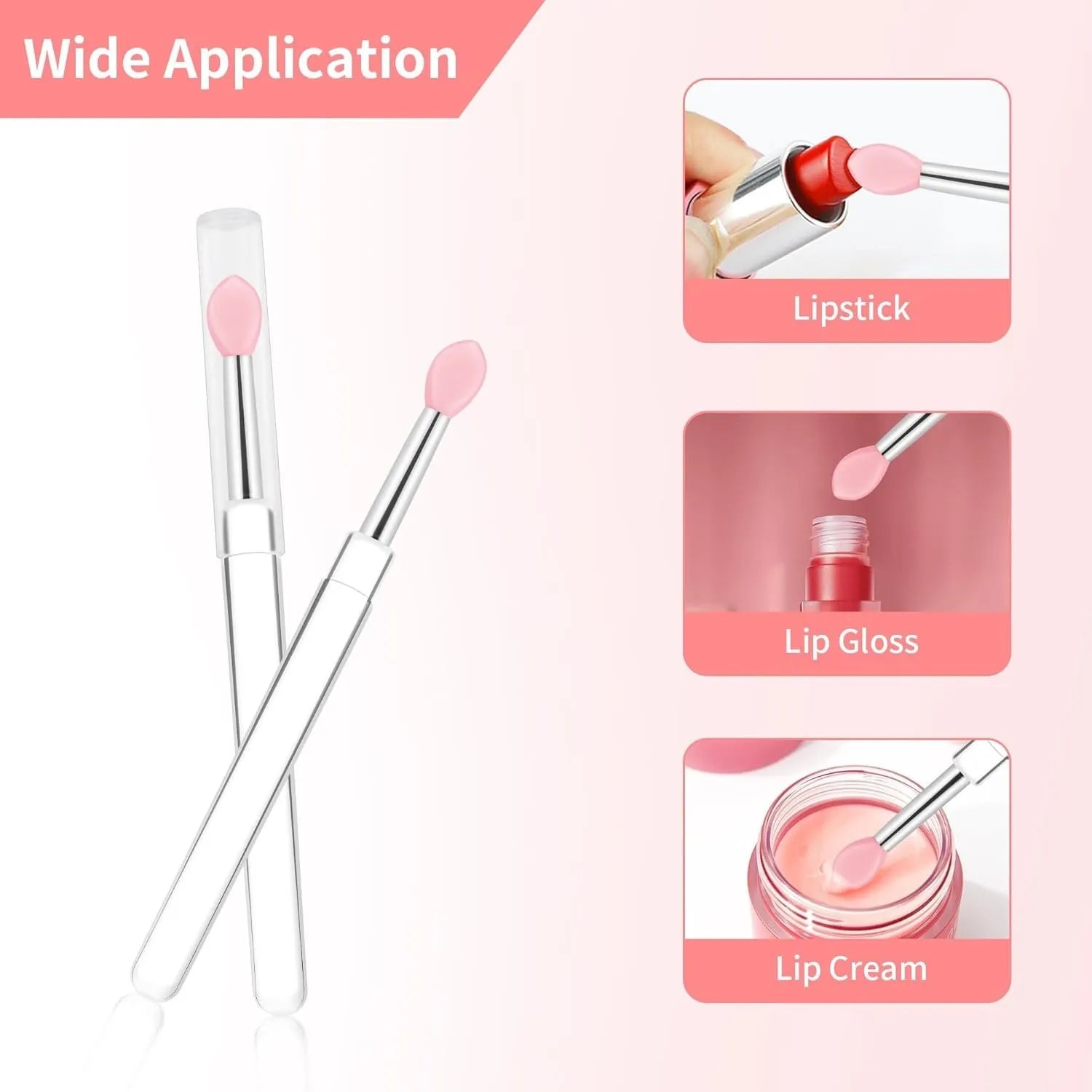 Set of reusable silicone lip brushes with protective caps in eight different colours