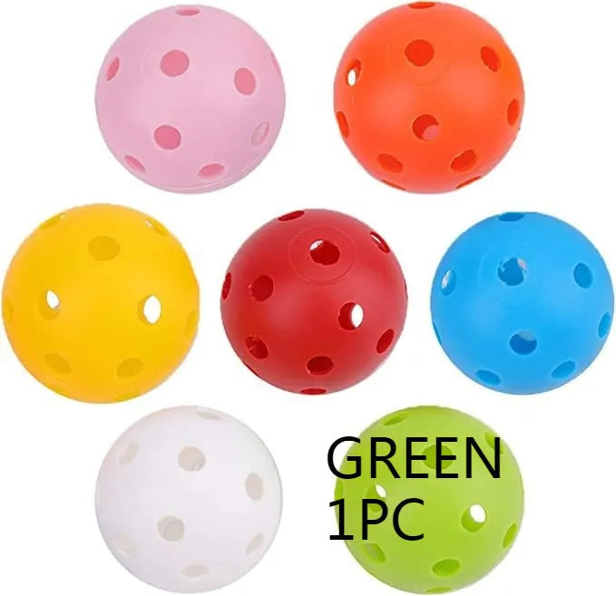 Multi-colour 42mm PE golf practice balls with 26-hole design in net pocket