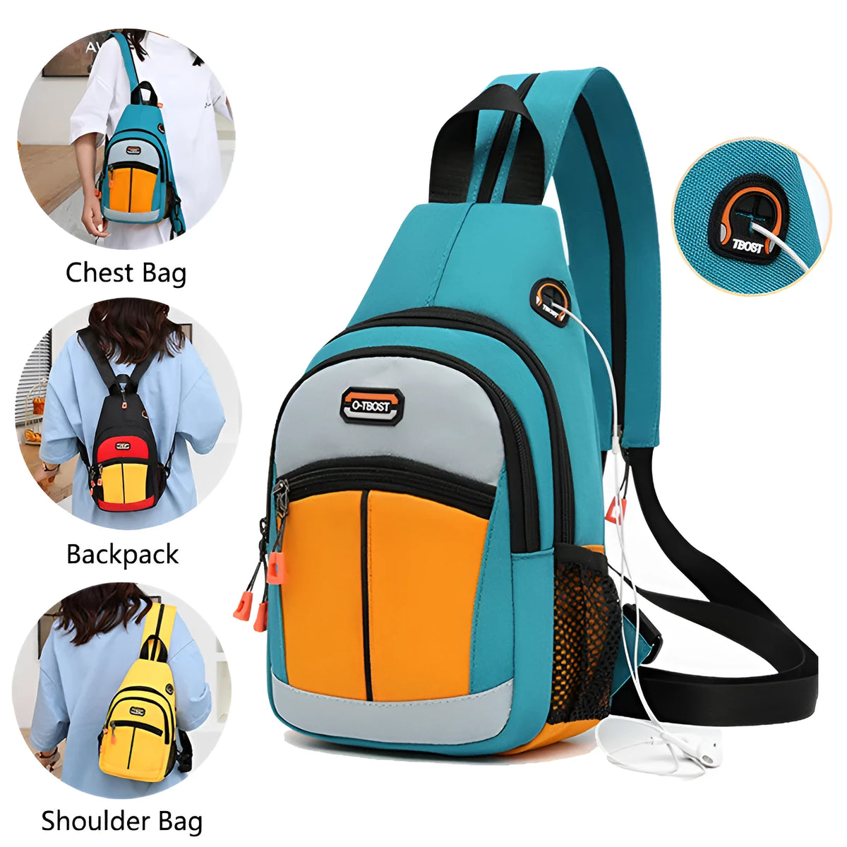 Women's multifunctional sports backpack shoulder bag in Oxford cloth with USB design, medium vertical square shape, 11-inch compartment.