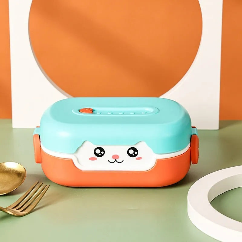 Children's square plastic divided lunch box with microwave-safe feature in three colour options