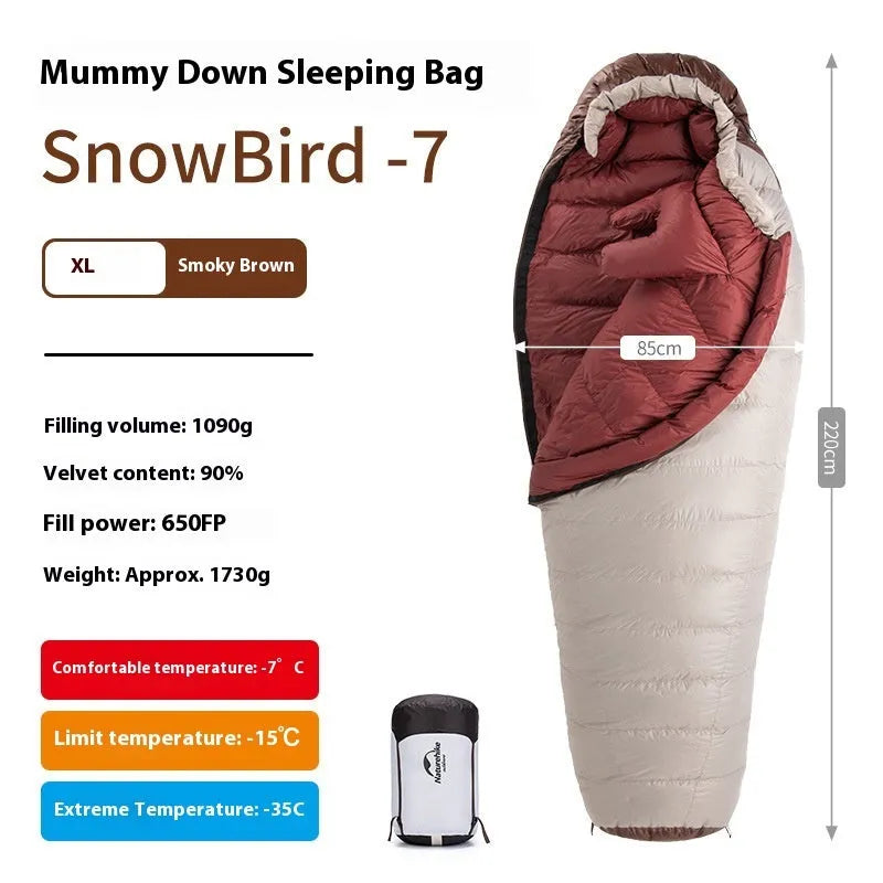 Adult goose down mummy sleeping bag with storage bag for camping