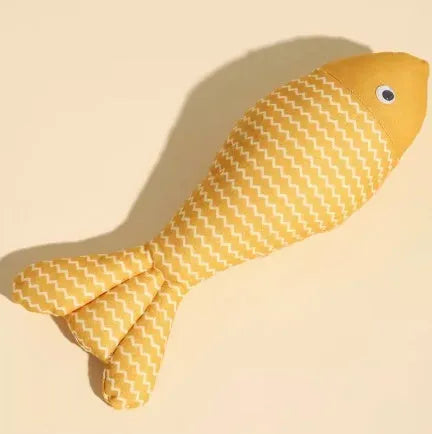 Blue catnip fish toy for cats measuring 39cm long with fabric construction