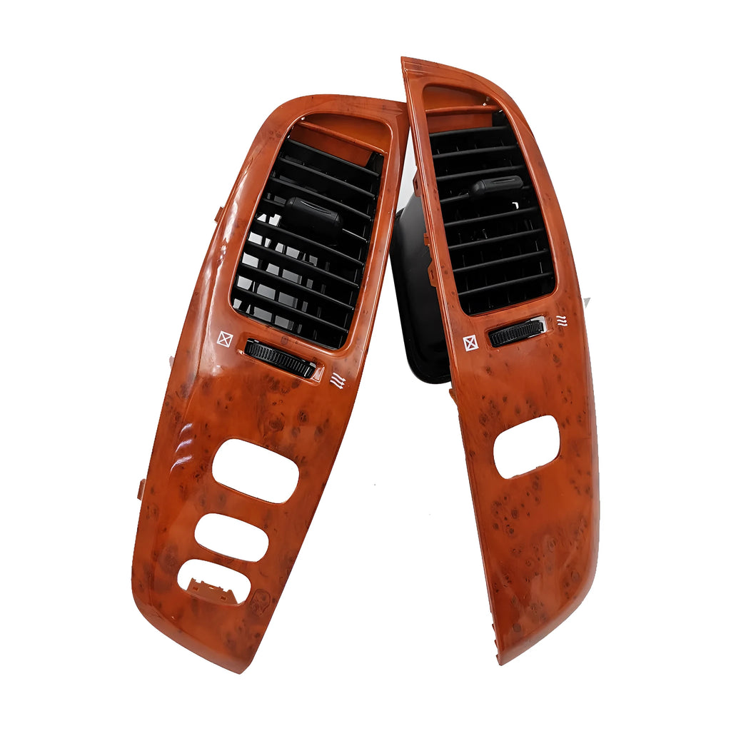 Square peach wood coloured ABS plastic air outlet panel for wall or ceiling mounting.