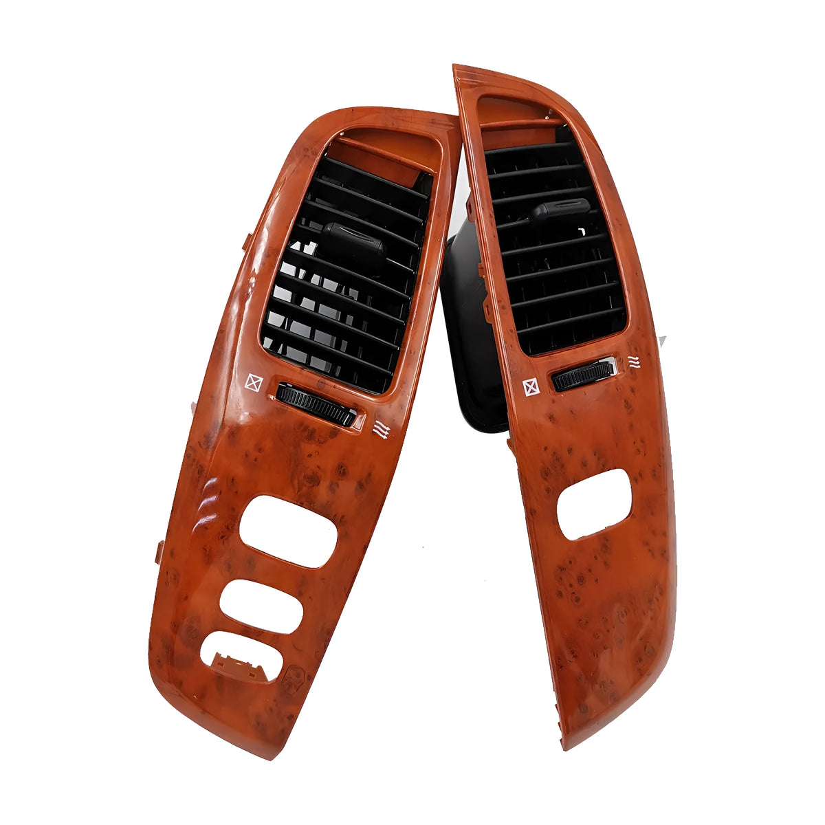 Square peach wood coloured ABS plastic air outlet panel for wall or ceiling mounting.