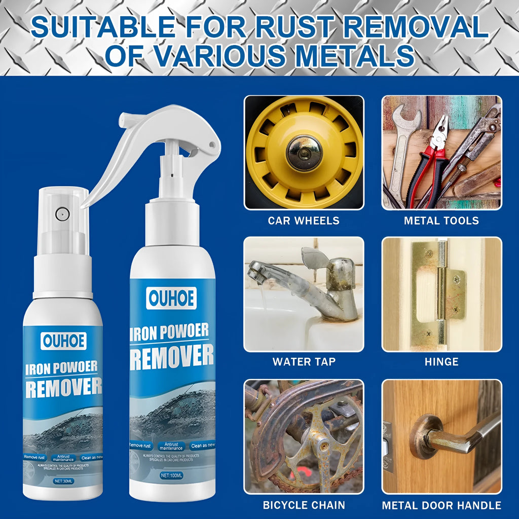 Automotive iron powder rust remover spray bottle with blue square sponge applicator
