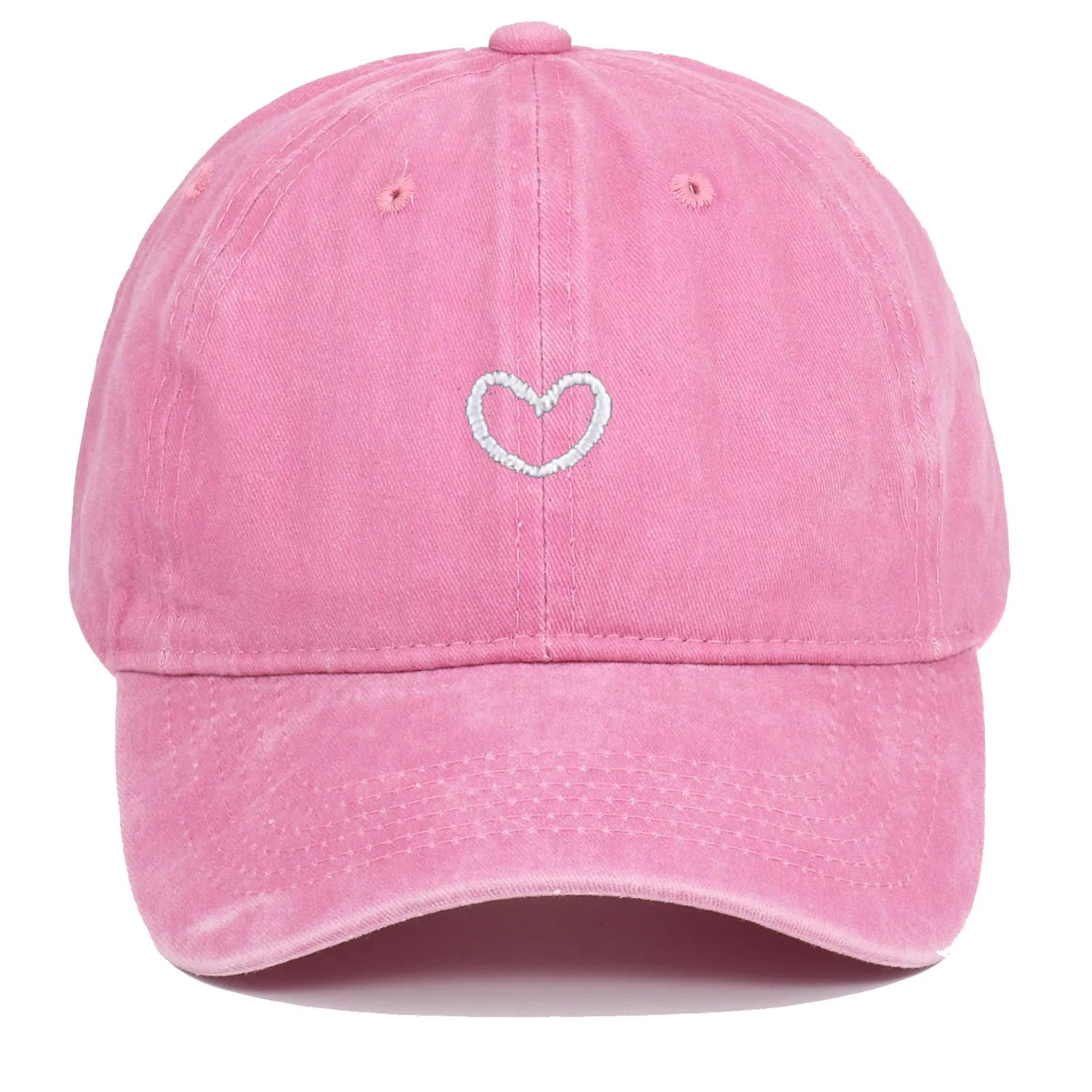 Retro-style cotton baseball cap with embroidered 'love' word, shown in an adjustable size.