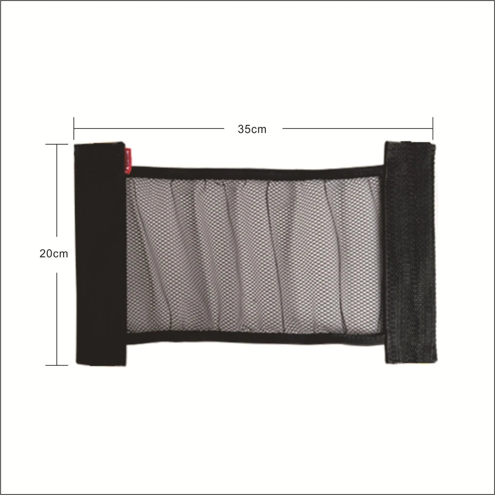 Black elastic polyester storage net for car boot organisation with hook-and-loop fasteners.