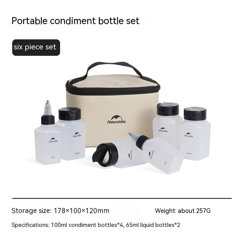 Naturehike six-piece transparent seasoning bottle set with PP plastic containers for outdoor cooking