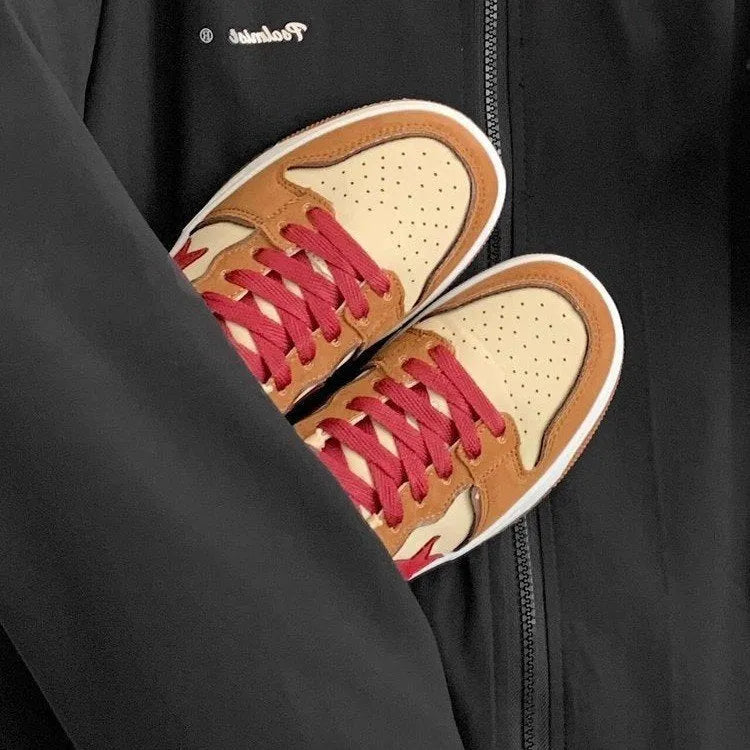 Brown women's casual sneakers with platform heel and sequin details on the PU upper.