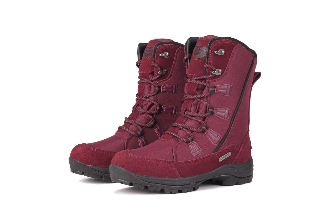 Women's genuine leather mid-calf snow boots in black with round toe and rubber non-slip sole