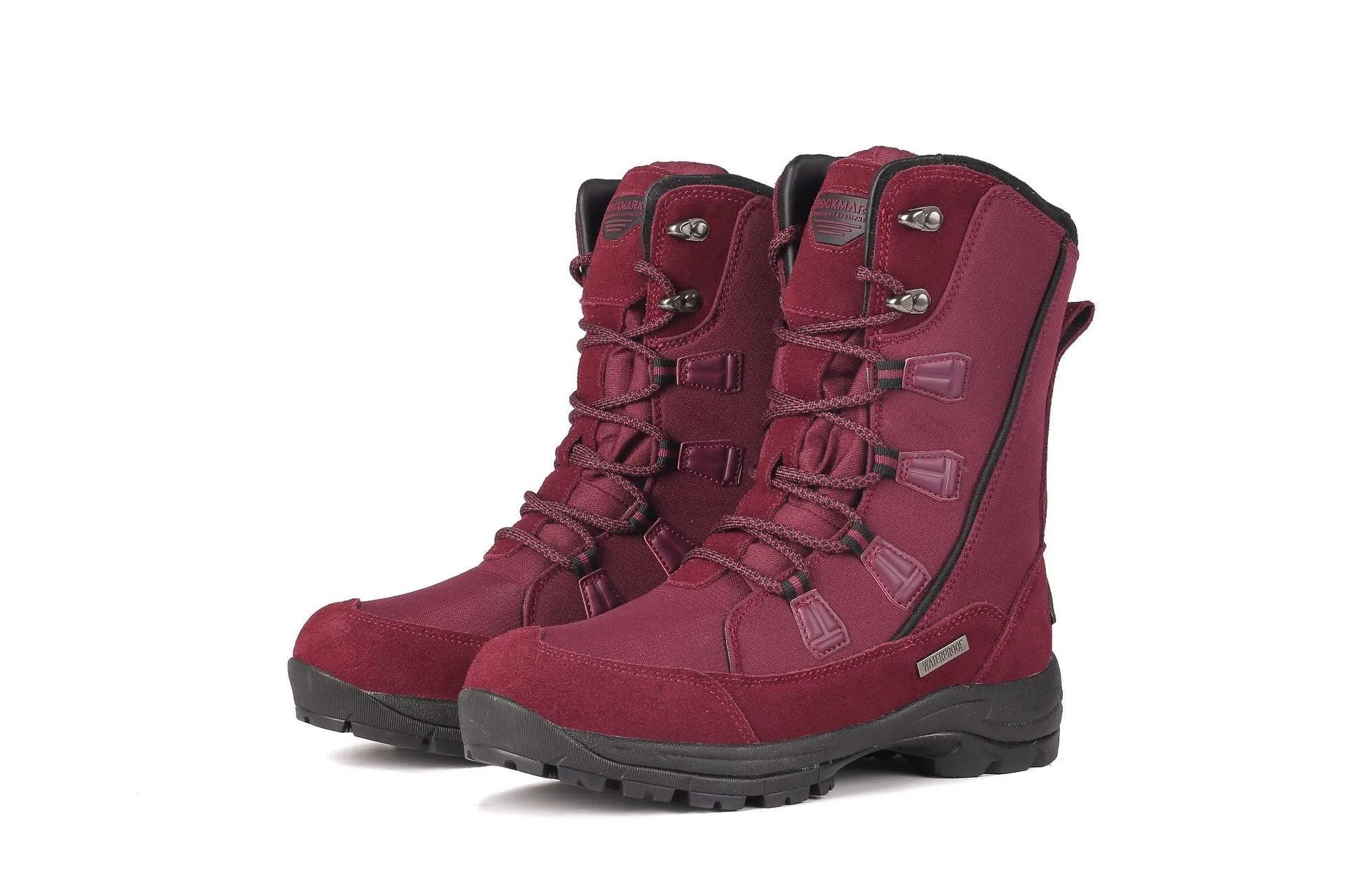 Women's genuine leather mid-calf snow boots in black with round toe and rubber non-slip sole