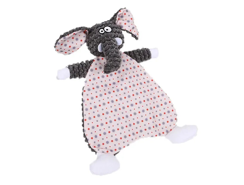 Brown velvet fox elephant pet toy with crinkly paper sound effects inside for cats and dogs