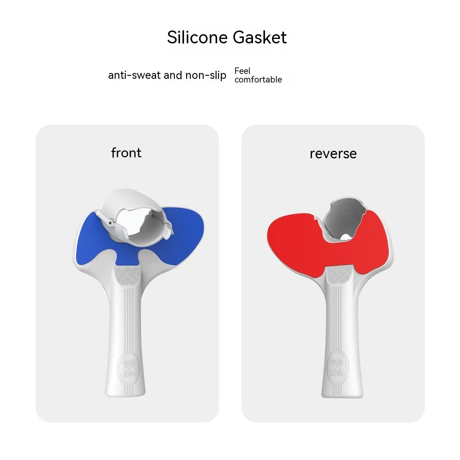 Red and blue plastic silicone hand grip for Pico 4 VR controller table tennis gameplay