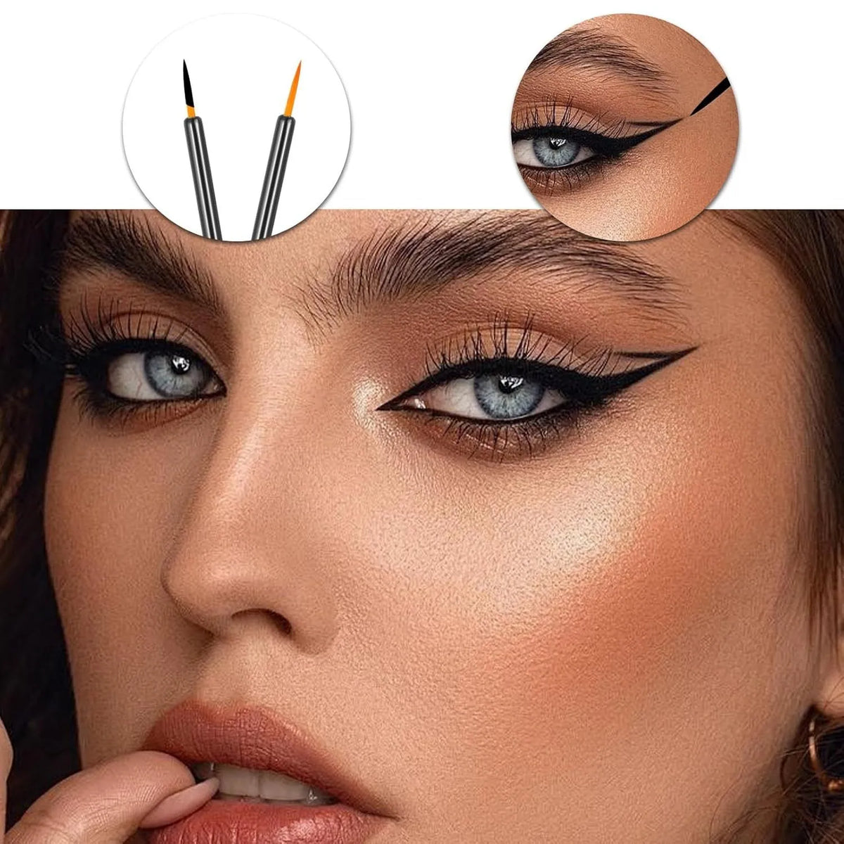 Pack of 100 black disposable eyeliner brushes with fine fibre tips and clear plastic protective sleeves