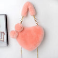 Heart-shaped plush women's handbag with shoulder strap in Valentine red colour