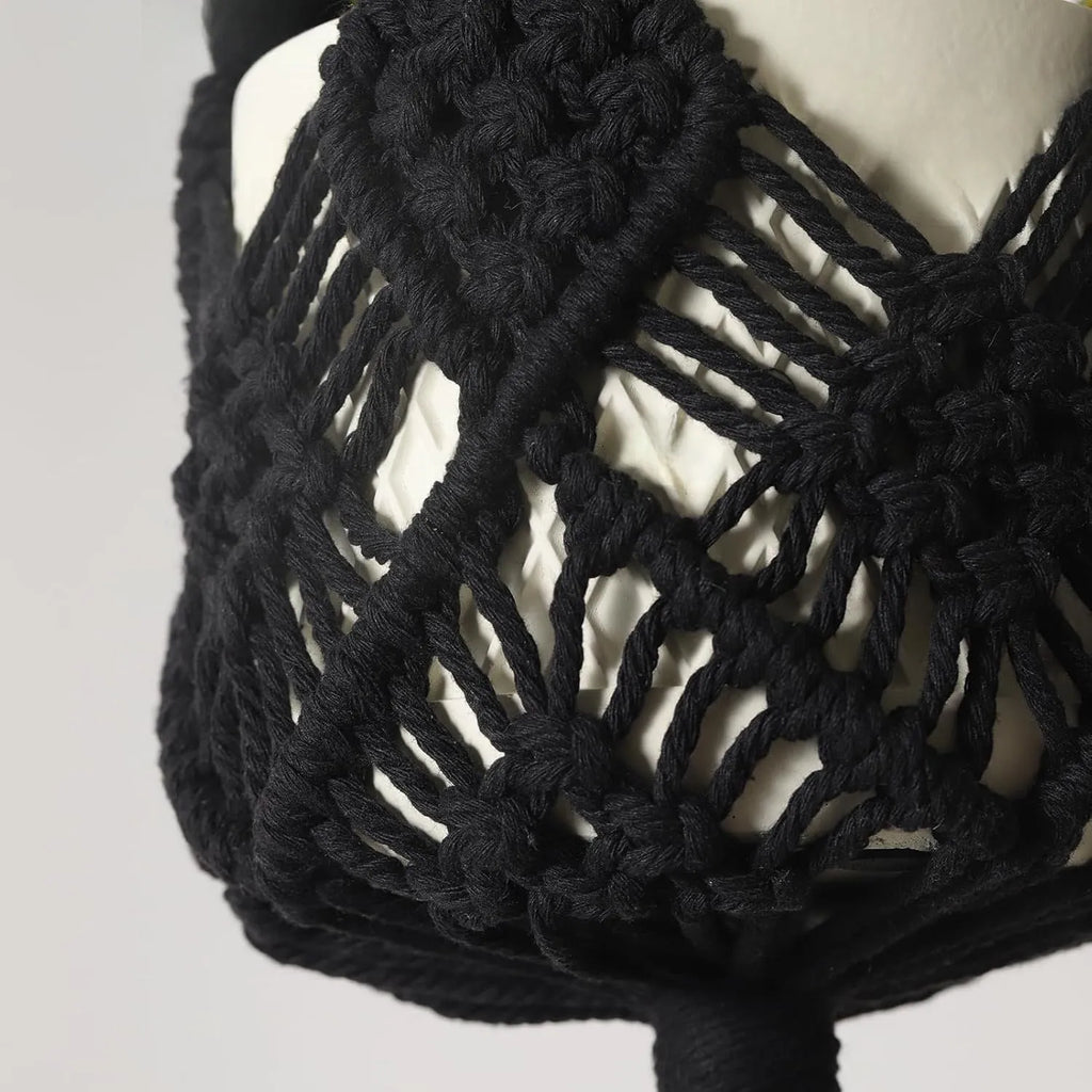 Hand-woven minimalist flower pot in polyester cotton with net pocket design