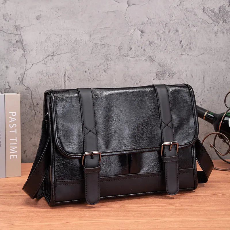 Black Korean style men's commuter backpack with anti-theft design and contrast stitching