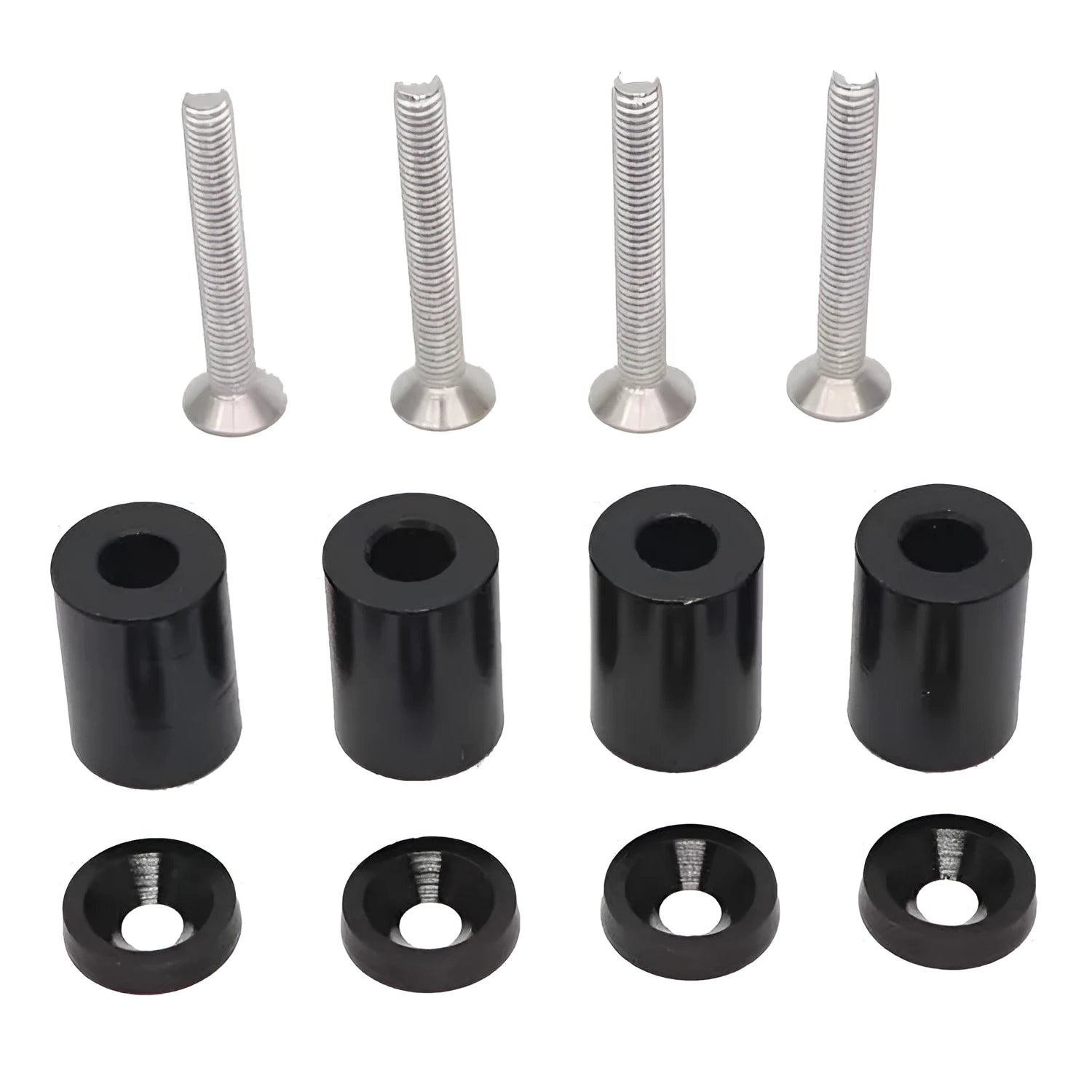 Aluminium car machine cover shim kit with screws, nuts and washers in red, blue and black colours