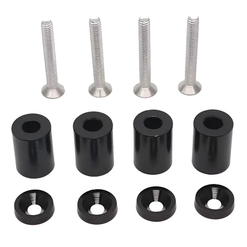 Aluminium car machine cover shim kit with screws, nuts and washers in red, blue and black colours