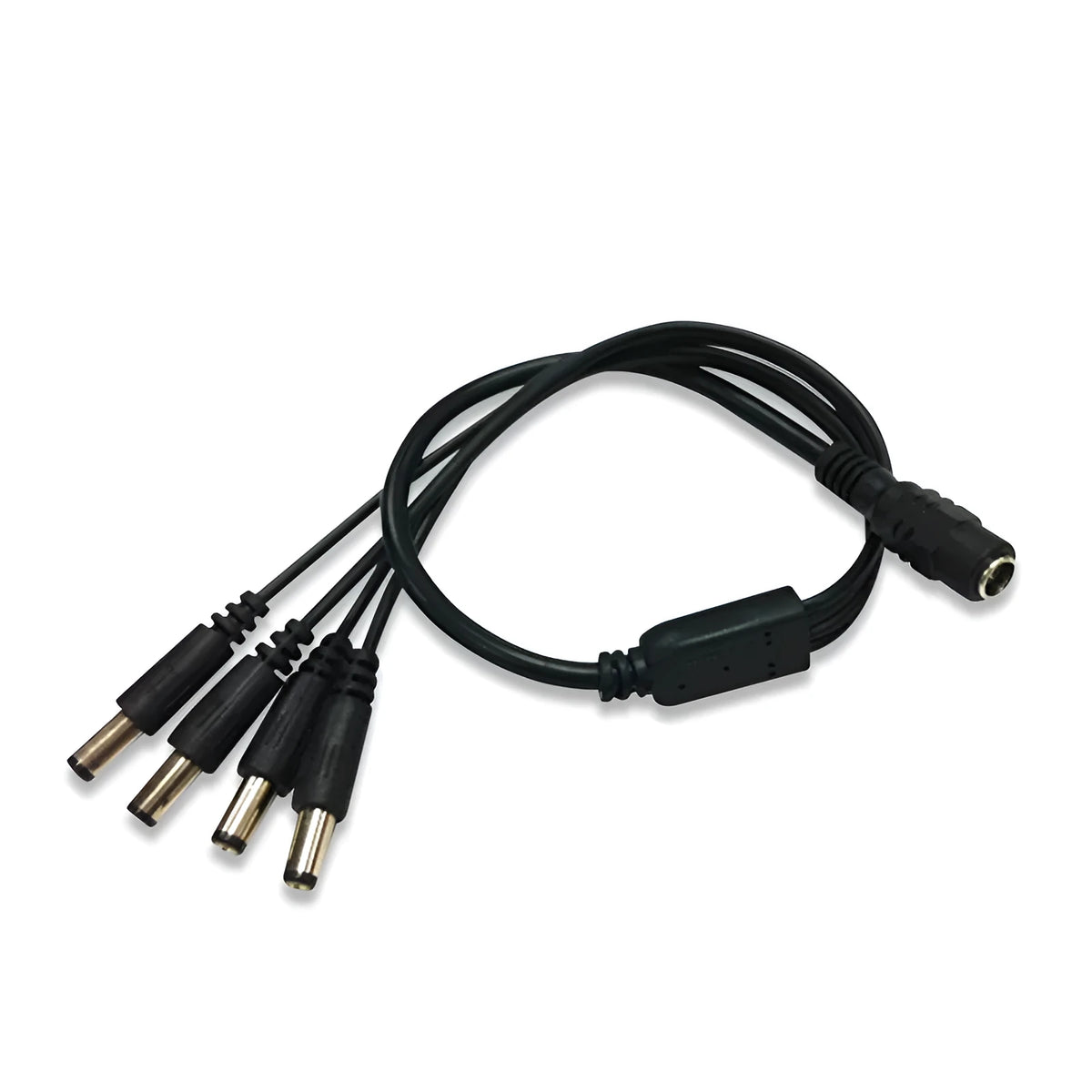 Black DC monitoring power cord with one-to-four splitter, 0.39 metres long with 5.5mm connectors