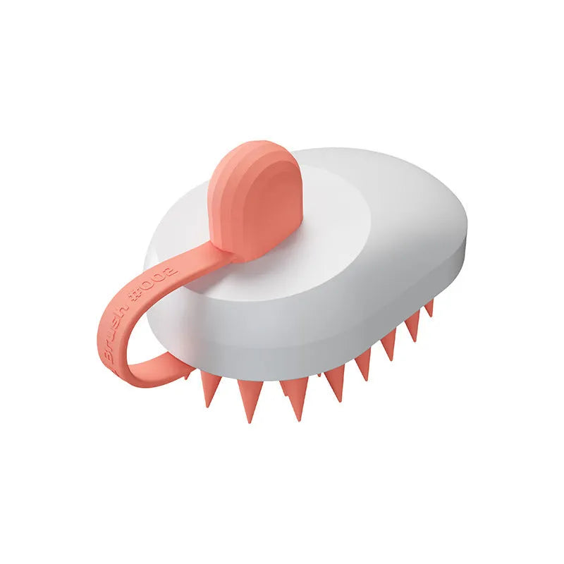 Handheld silicone pet grooming brush for dogs in light blue colour with soft bristles