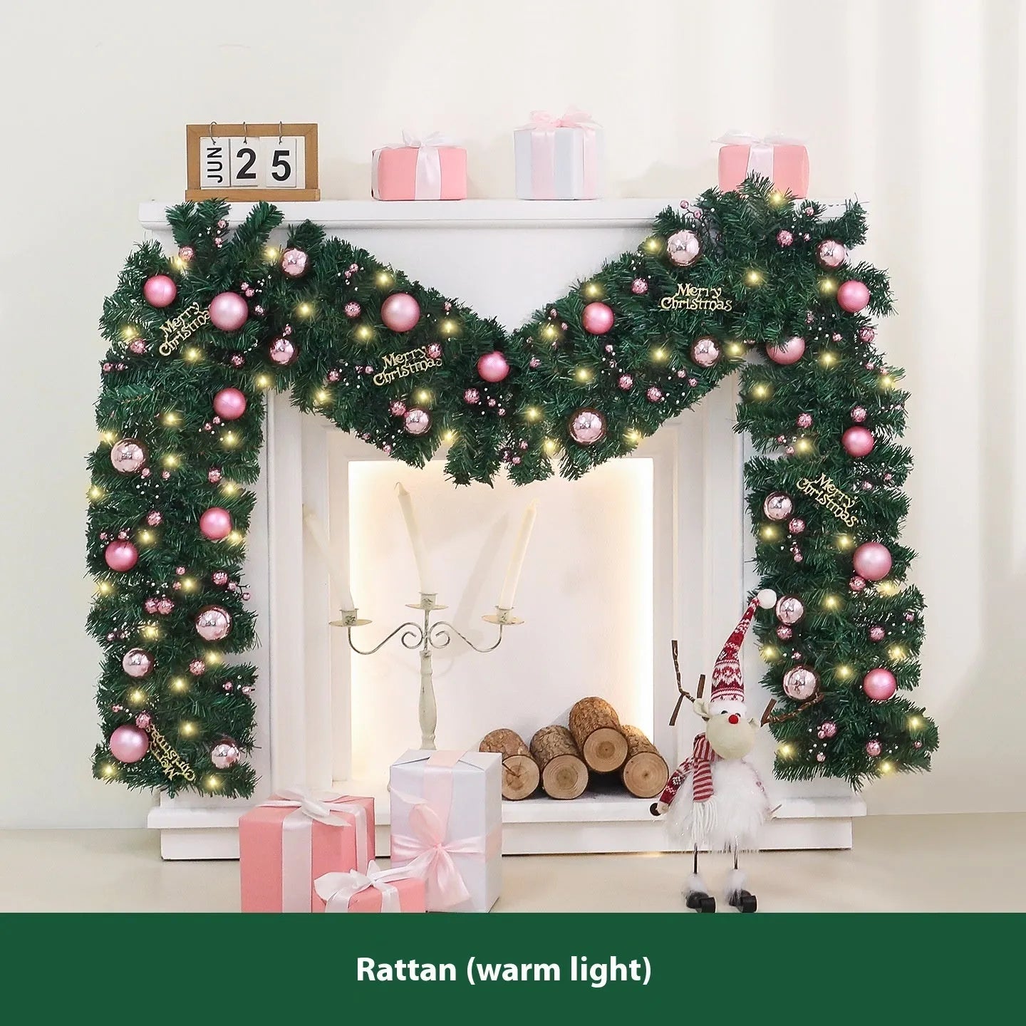 2.7-metre pink Christmas rattan vine decoration with 240 PVC fruit head ornaments in Korea style