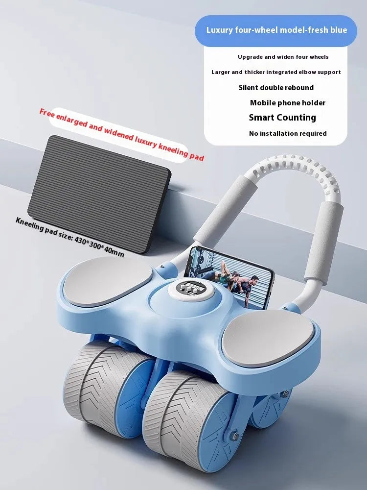 Abdominal wheel exercise equipment with automatic rebound system and elbow support options