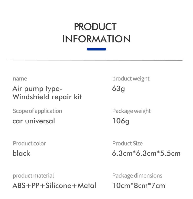 Plastic car windscreen crack repair tool with broken glass corrector for DIY repairs.