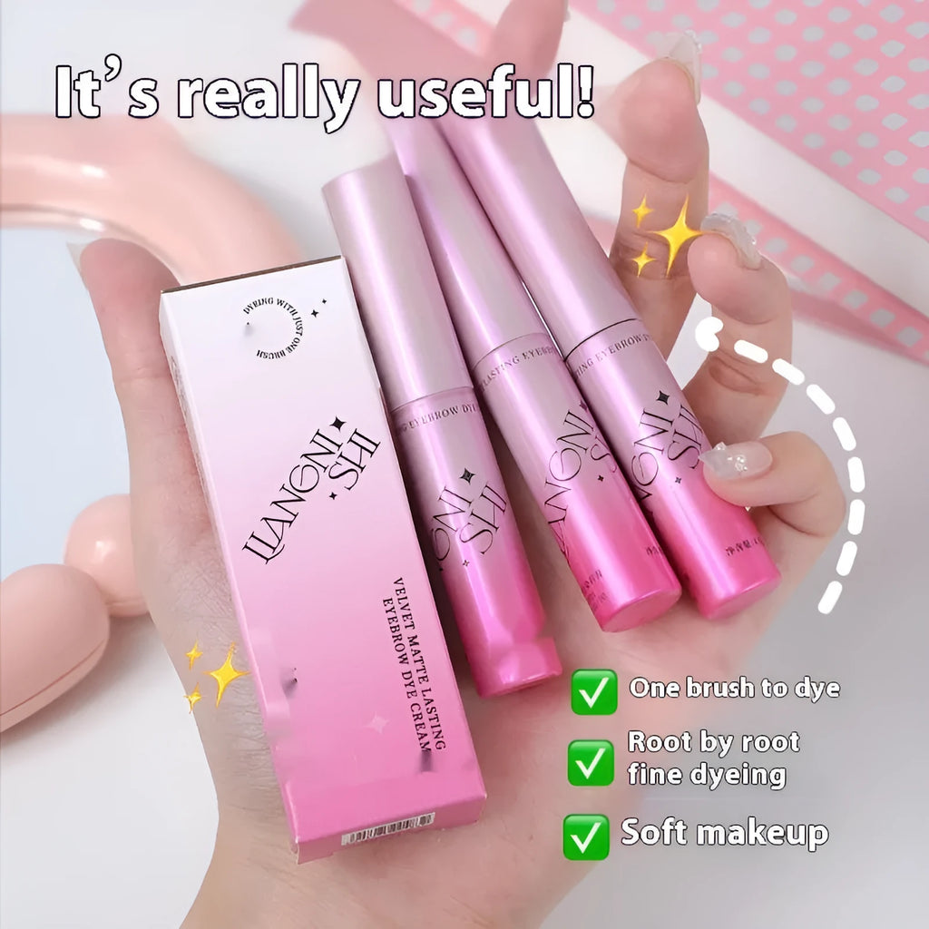 Velvet Fog eyebrow cream container showing four natural shade options for eyebrow definition