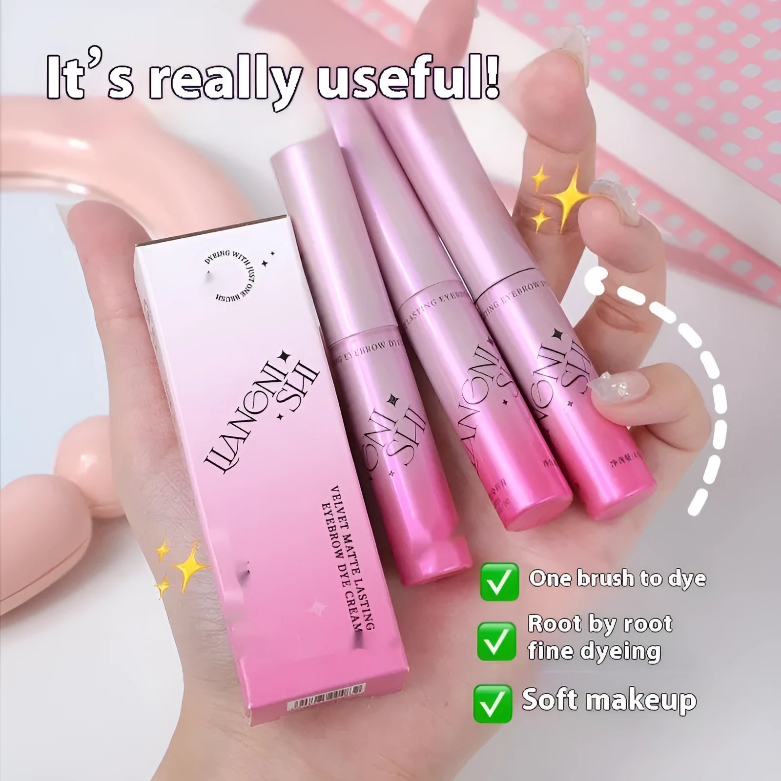 Velvet Fog eyebrow cream container showing four natural shade options for eyebrow definition