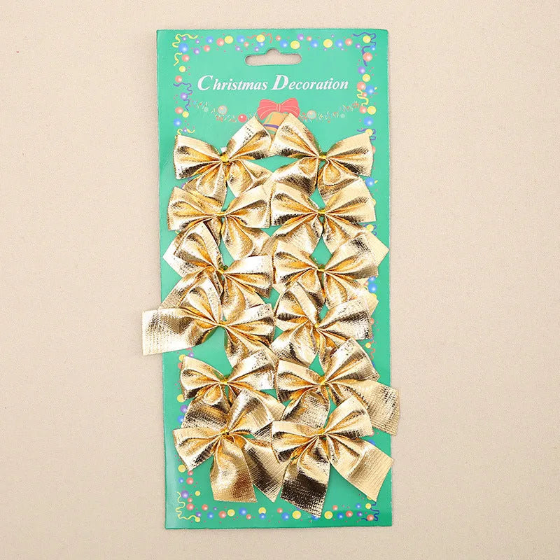 5 cm polyester Christmas bow ornament in gold, red, red gold, or silver colours for tree decoration