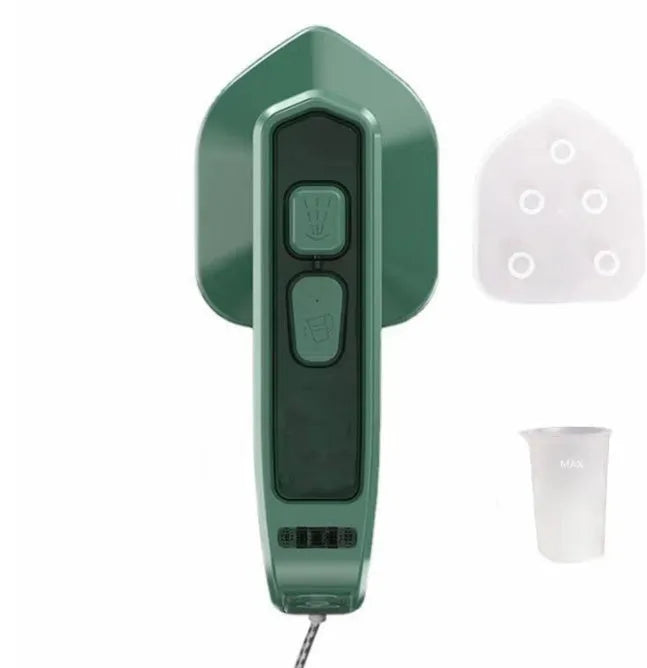 Dark green portable hanging ironing machine with ceramic panel and handheld design