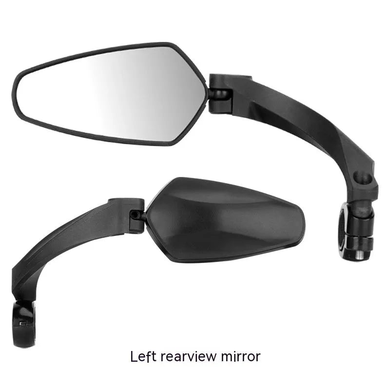 Black-framed bicycle rearview mirror with clear PMMA acrylic surface
