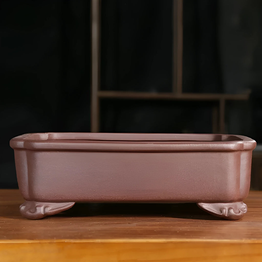 Purple sand rectangular flowerpot with antique classical design for indoor and outdoor bonsai displays
