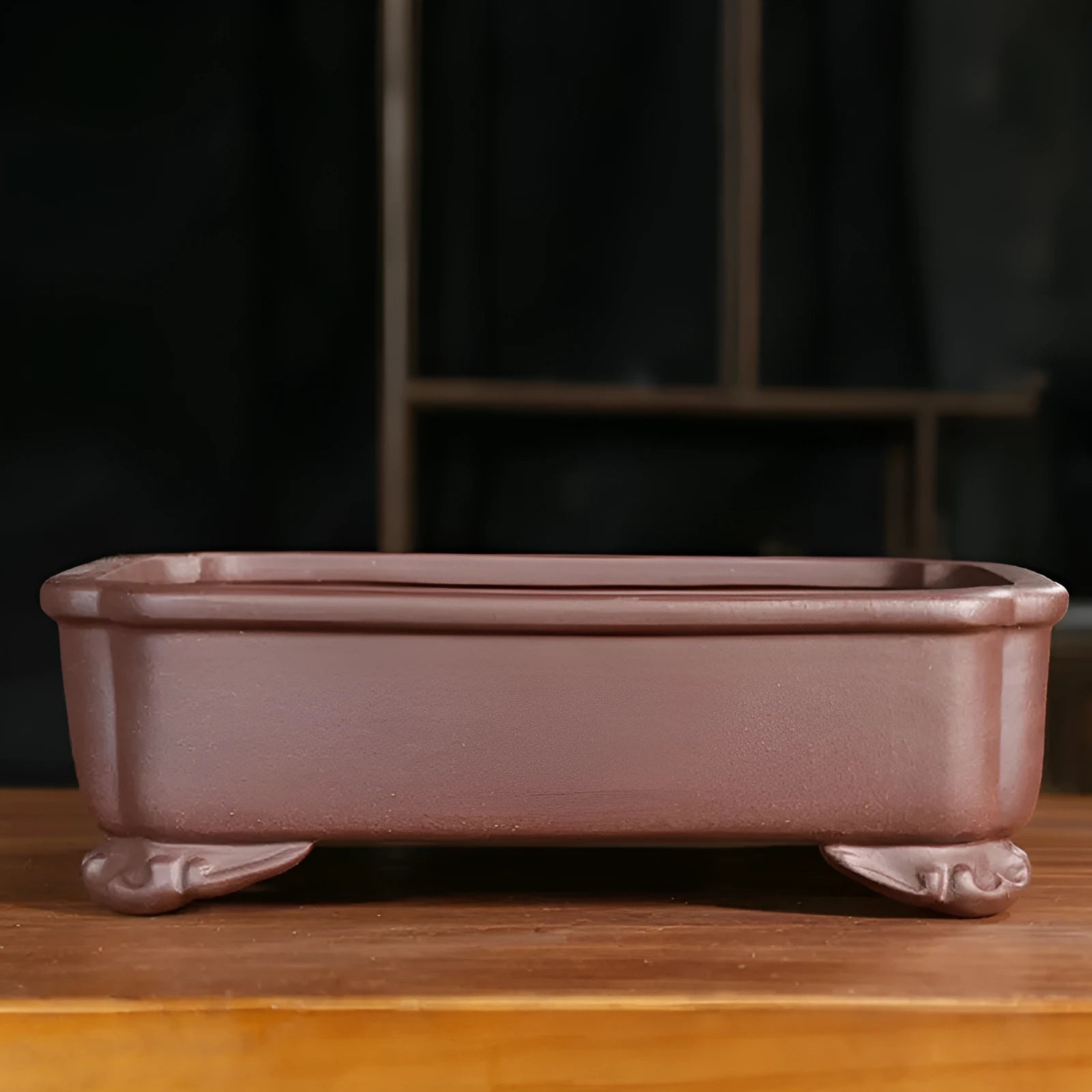 Purple sand rectangular flowerpot with antique classical design for indoor and outdoor bonsai displays