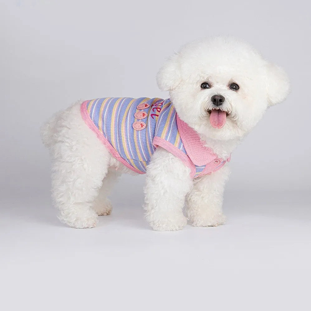 Pink purple fleece vest for a small dog or cat on a white background.