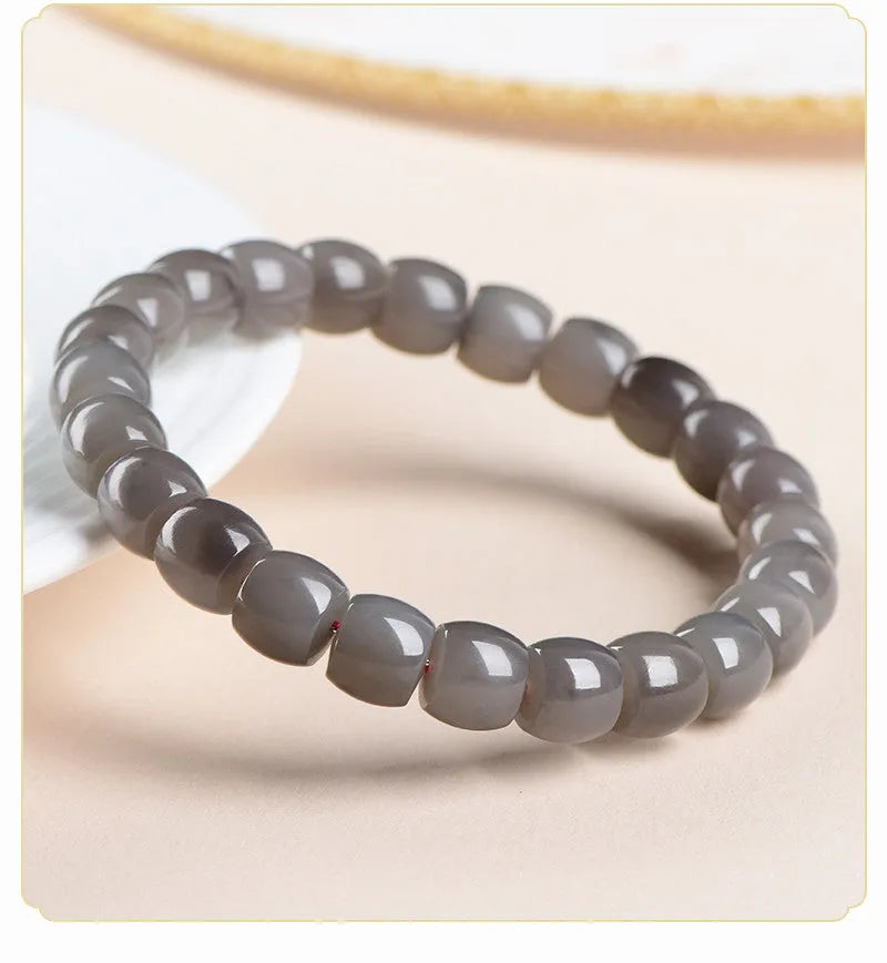Natural smokey violet Hetian jade bracelet with straight cut 8x9mm beads