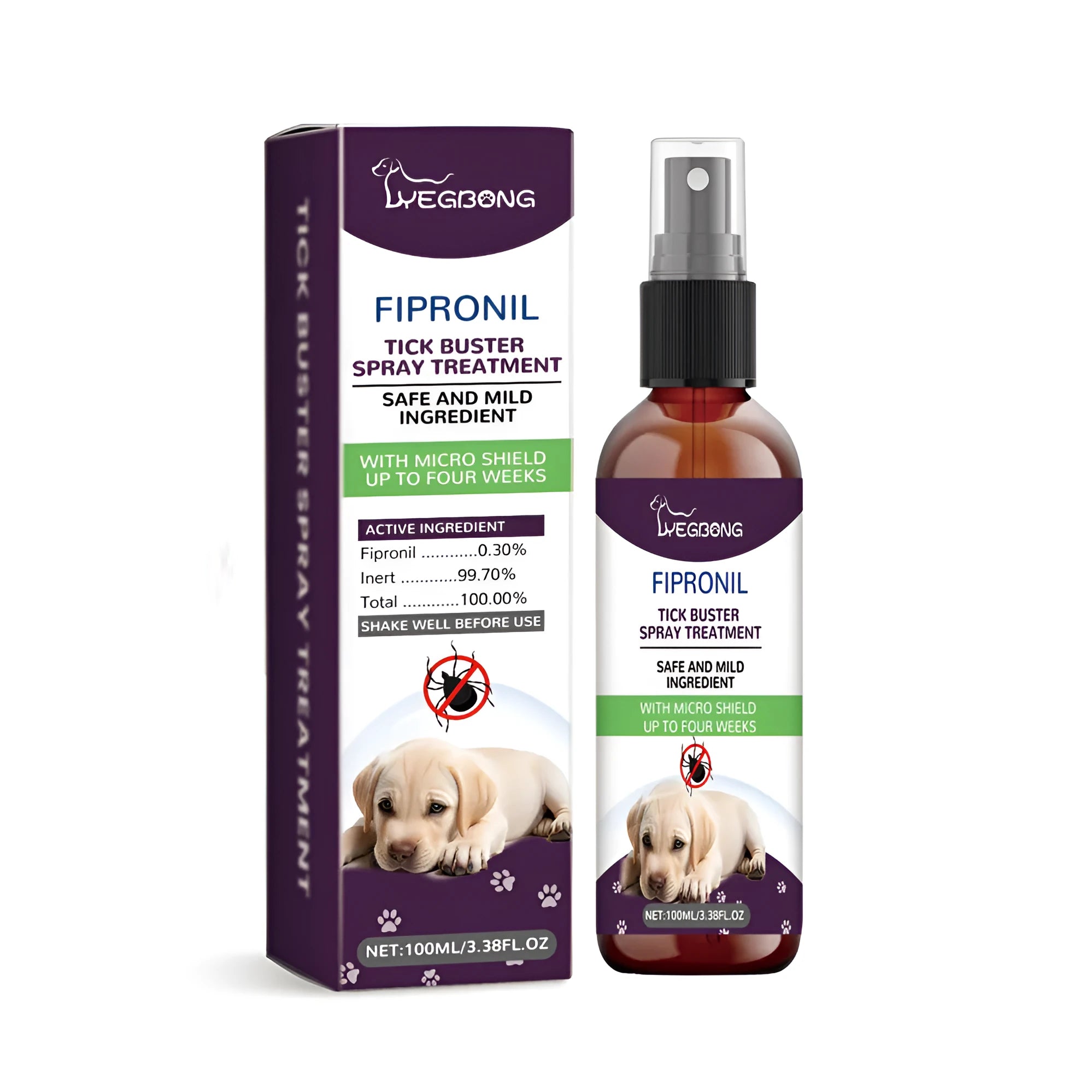 100ml pet bug spray bottle with fipronil and natural plant extracts for dogs and cats.
