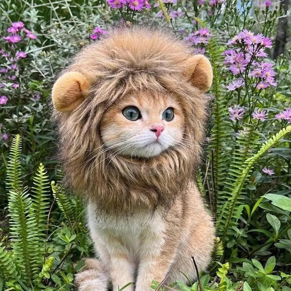 Lion mane wig for cats and small dogs with artificial hair and adjustable elastic band