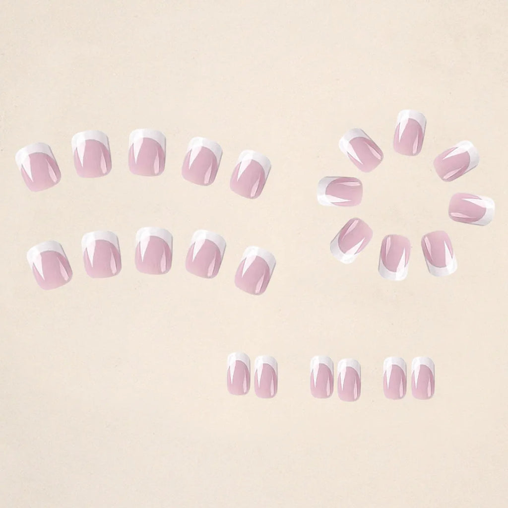 White artificial nail tips with plaid pattern design, 24 pieces per box