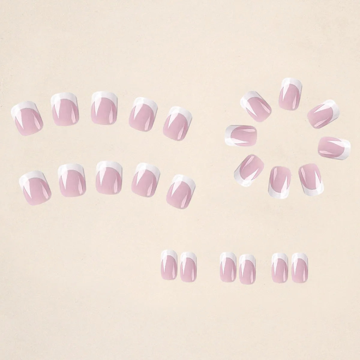 White artificial nail tips with plaid pattern design, 24 pieces per box