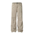 Men's brown straight leg cotton jeans with high waist and zipper fly closure